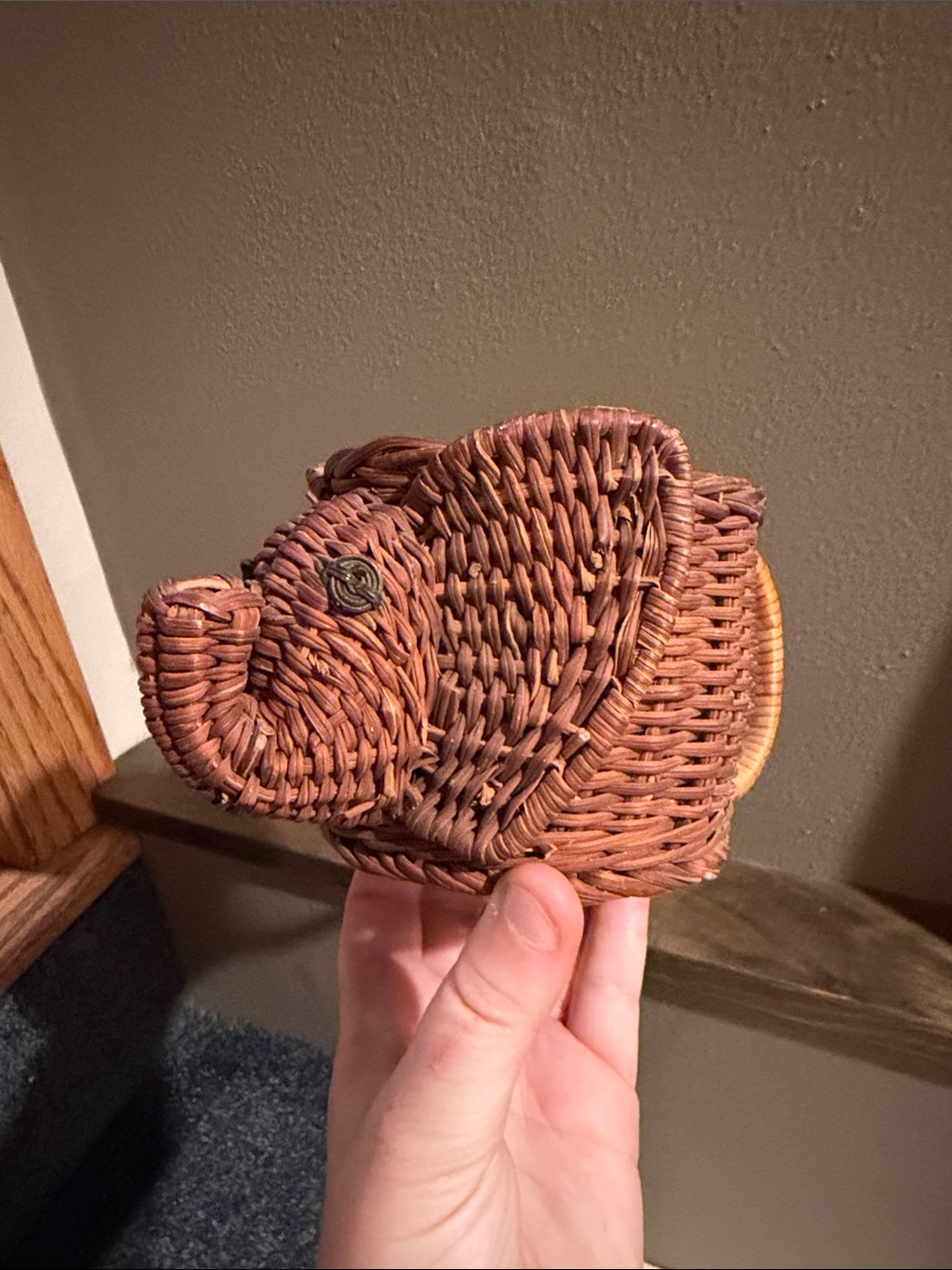 Elephant Wicker Planter/Cup Holder Mug - Vintage Boho Decor